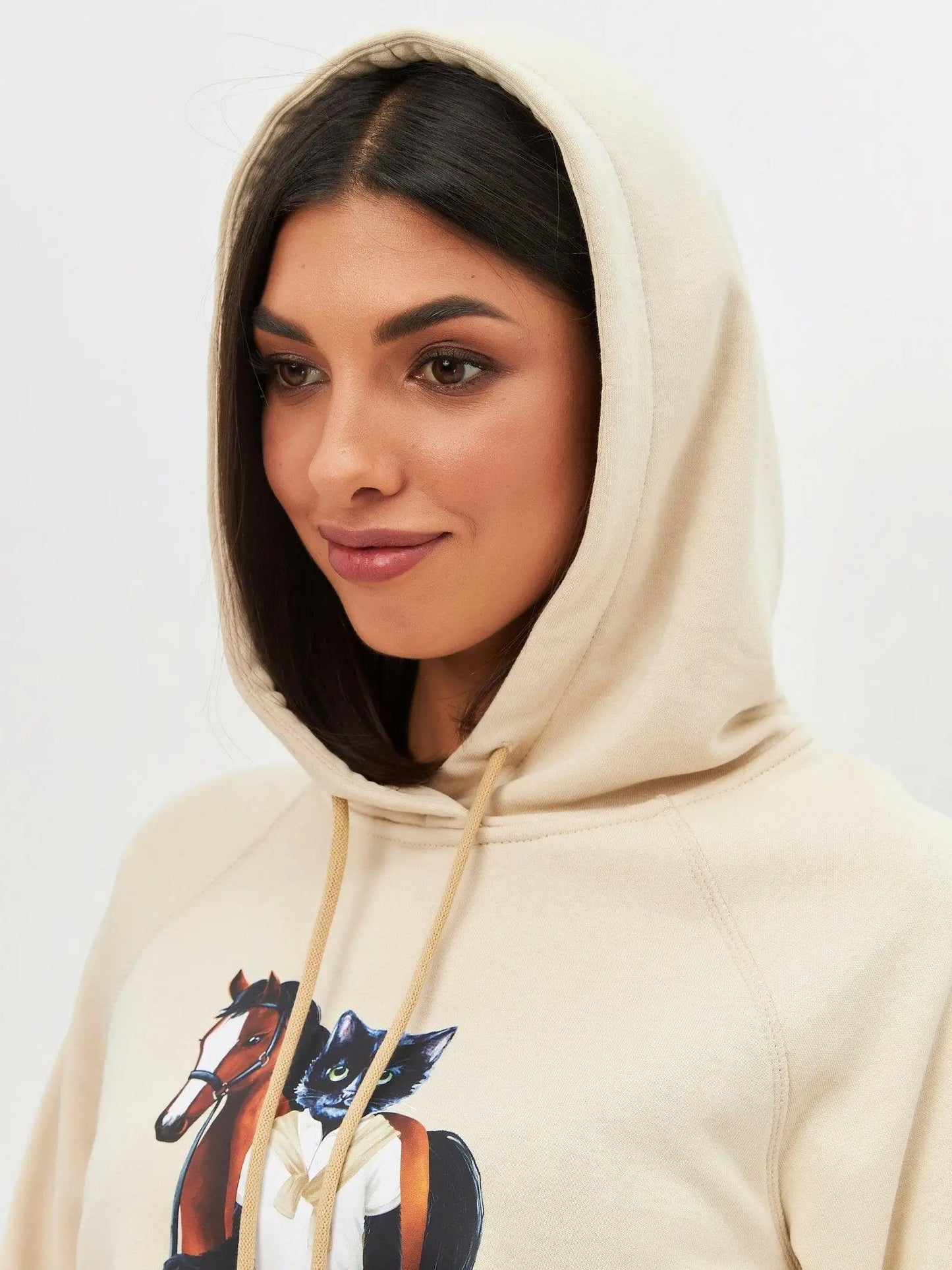 Beige printed hoodie rider cat - Funny Cat Hoodie & sweatshirt | For Cat Lovers | CAT by maniita