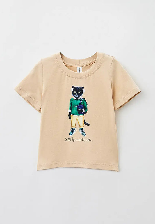 Beige Printed T-shirt SCHOOL CAT - Funny Cat T-shirt | For Cat Lovers | CAT by maniita lacitta