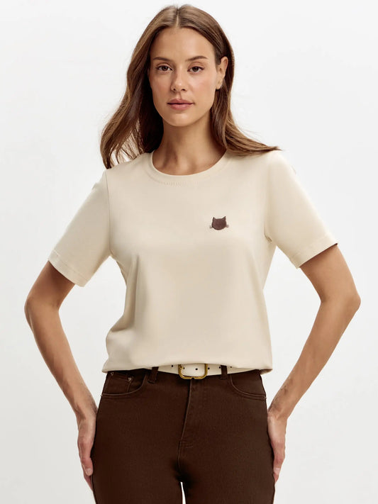 Beige t-shirt logo cat - Funny Cat T-shirt | For Cat Lovers | CAT by maniita lacitta