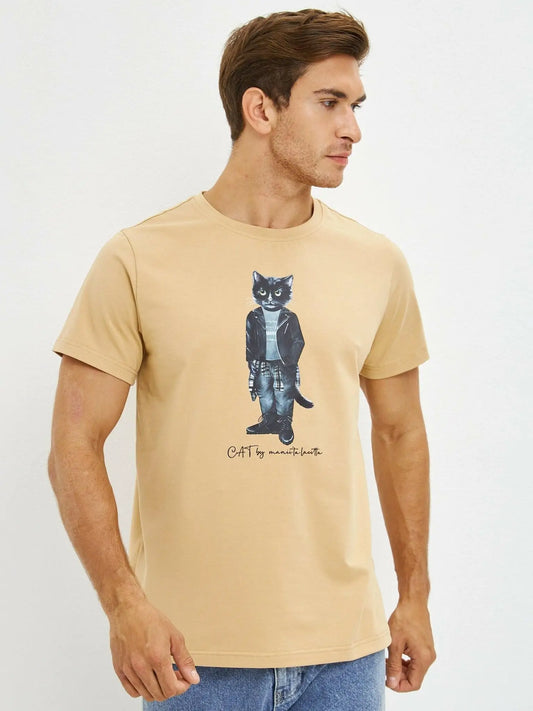 Beige t-shirt rocker cat - Funny Cat T-shirt | For Cat Lovers | CAT by maniita lacitta