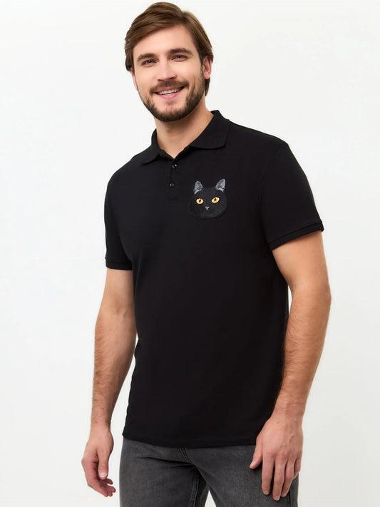 Black polo t-shirt cat - Funny Cat Polo t-shirt & dress | For Cat Lovers | CAT by maniita