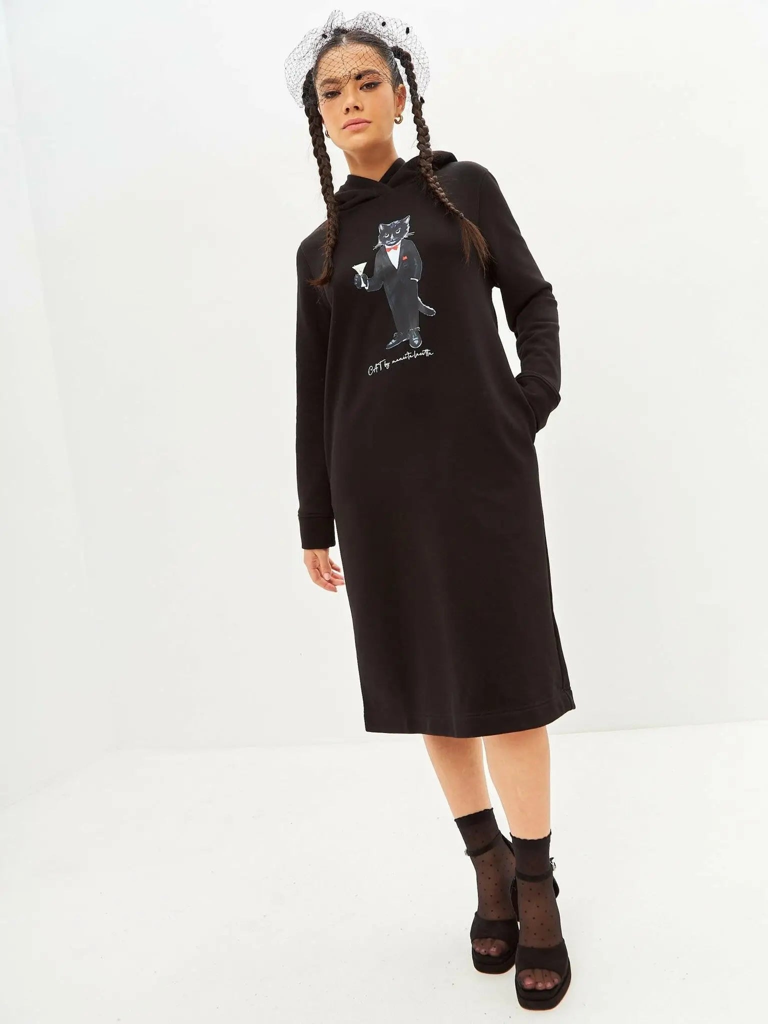 Black printed hoodie dress dandy cat - Funny Cat Dress | For Cat Lovers | CAT by maniita lacitta