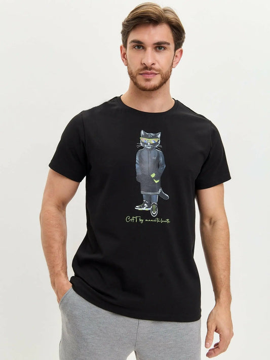 Black printed t-shirt sport cat - Funny Cat T-shirt | For Cat Lovers | CAT by maniita lacitta