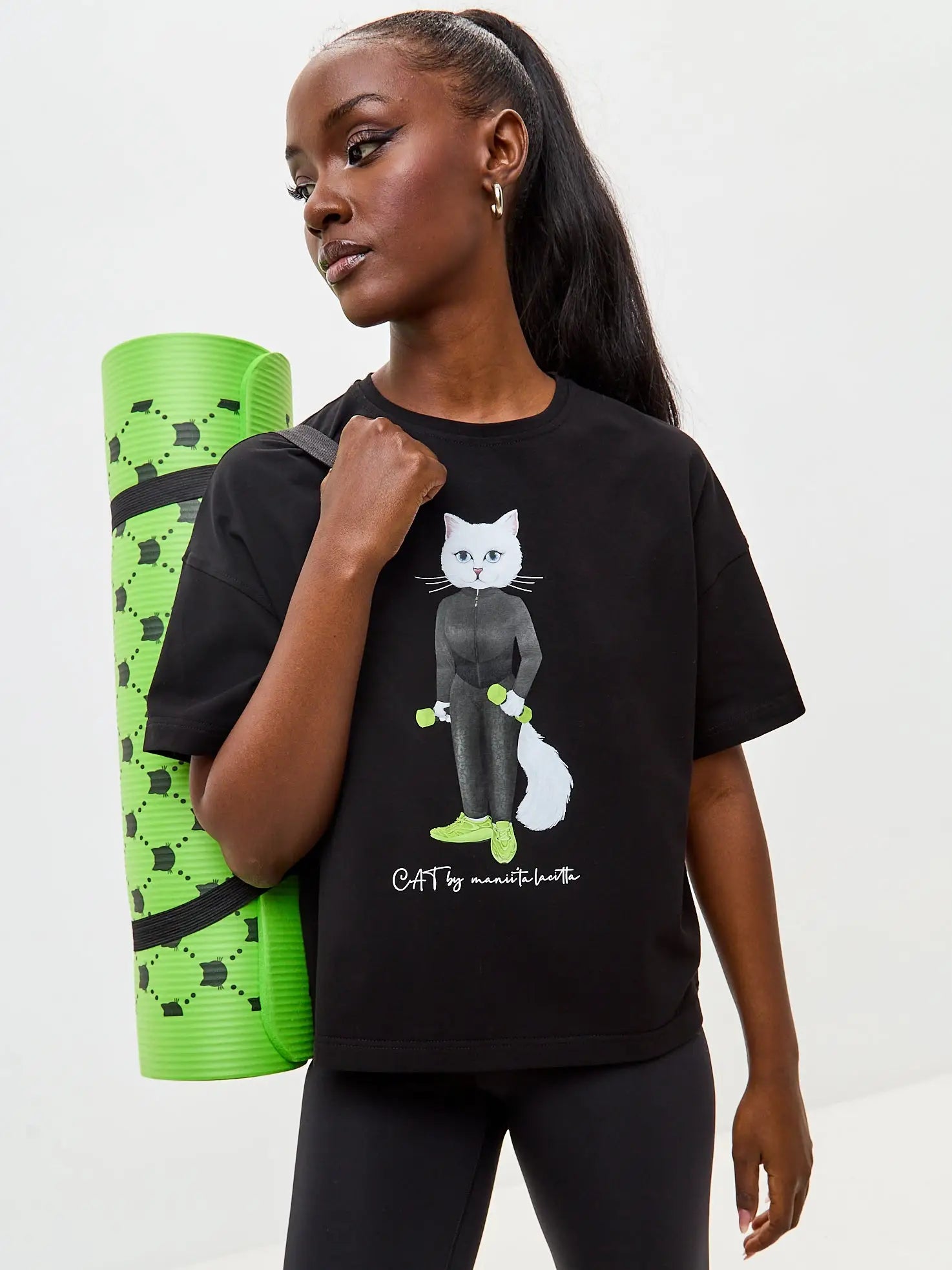 Black short oversized t-shirt sport cat - Funny Cat T-shirt | For Cat Lovers | CAT by maniita lacitta