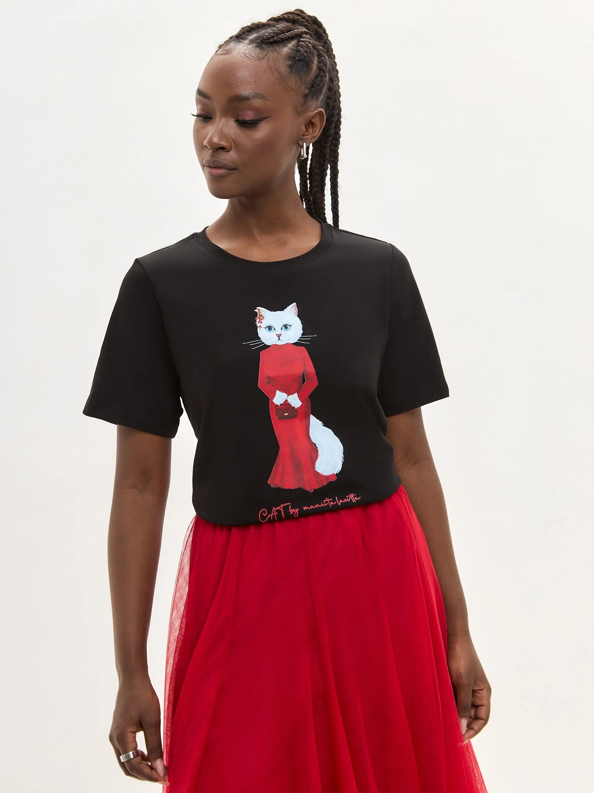 Black t-shirt cat in red - Funny Cat T-shirt | For Cat Lovers | CAT by maniita lacitta