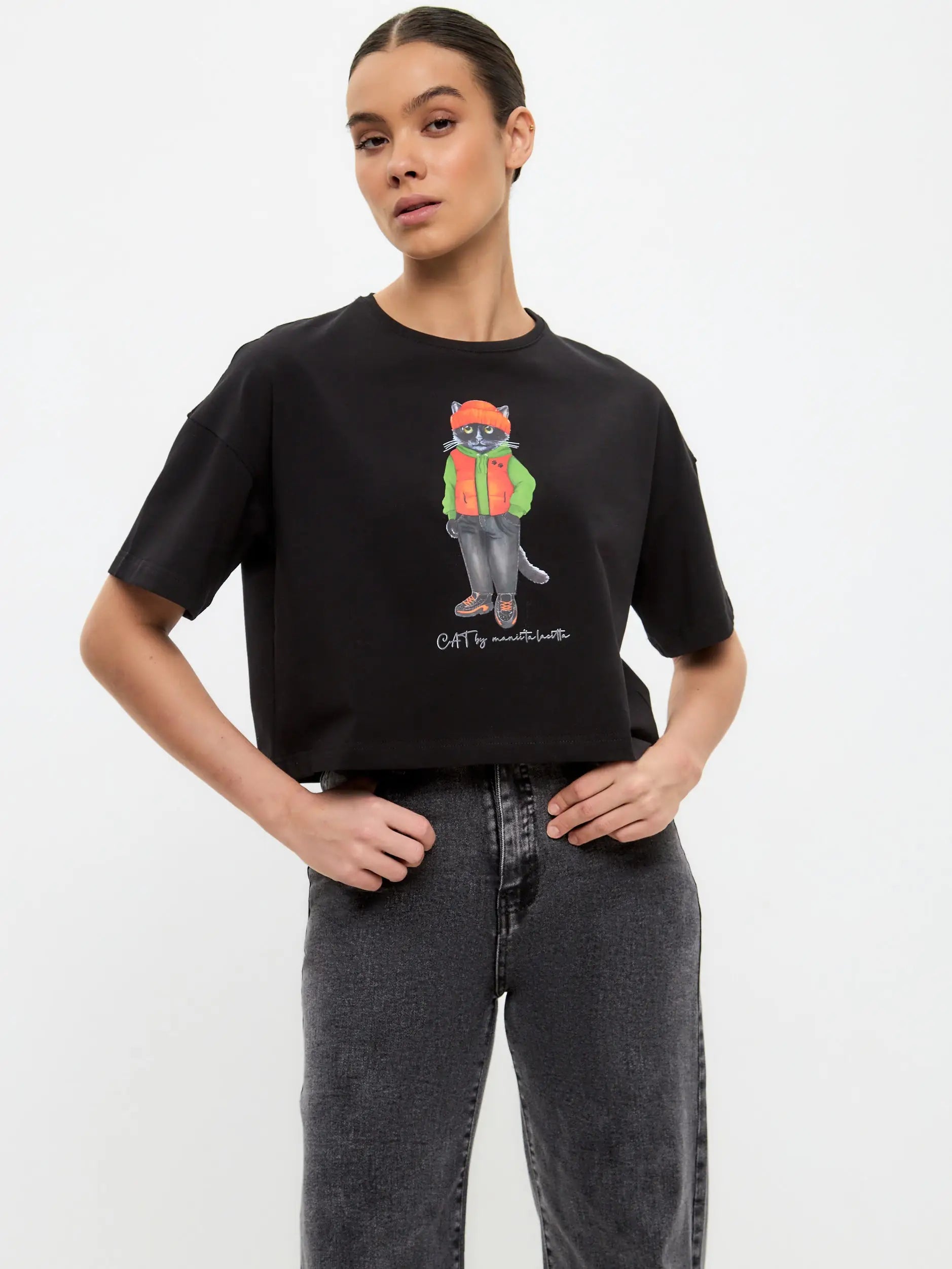Black t-shirt hoodie cat - Funny Cat T-shirt | For Cat Lovers | CAT by maniita lacitta