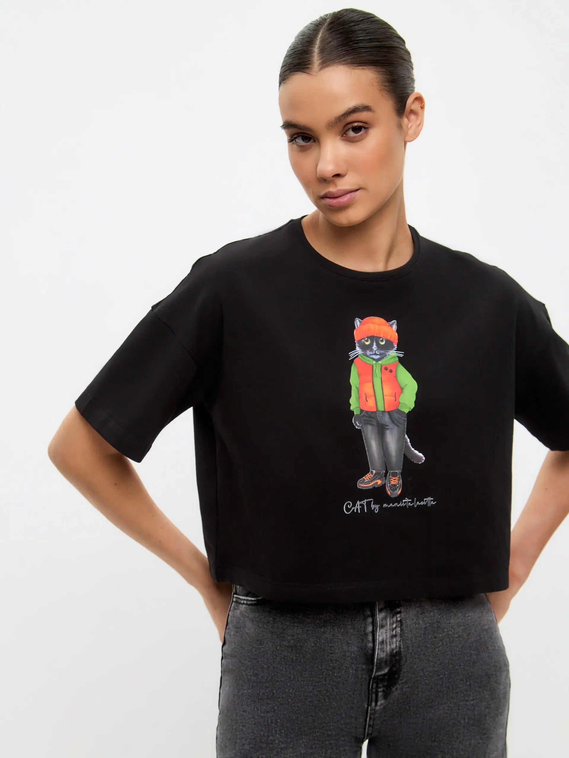 Black t-shirt hoodie cat - Funny Cat T-shirt | For Cat Lovers | CAT by maniita lacitta