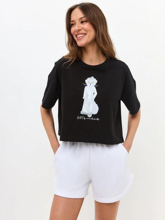 Black t-shirt spa cat - Funny Cat Loungewear | For Cat Lovers | CAT by maniita lacitta