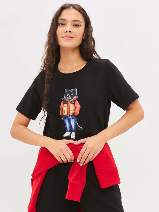 Black t-shirt sport casual cat - Funny Cat T-shirt | For Cat Lovers | CAT by maniita lacitta