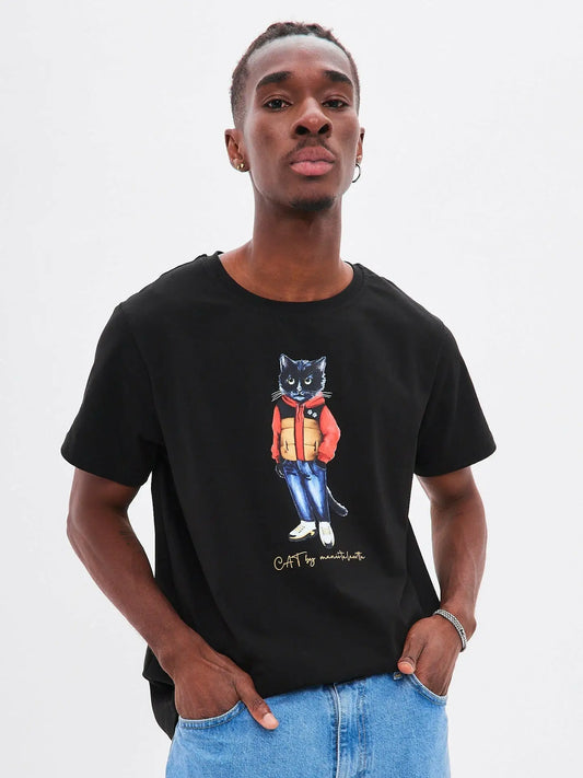 Black t-shirt sport casual cat - Funny Cat T-shirt | For Cat Lovers | CAT by maniita lacitta