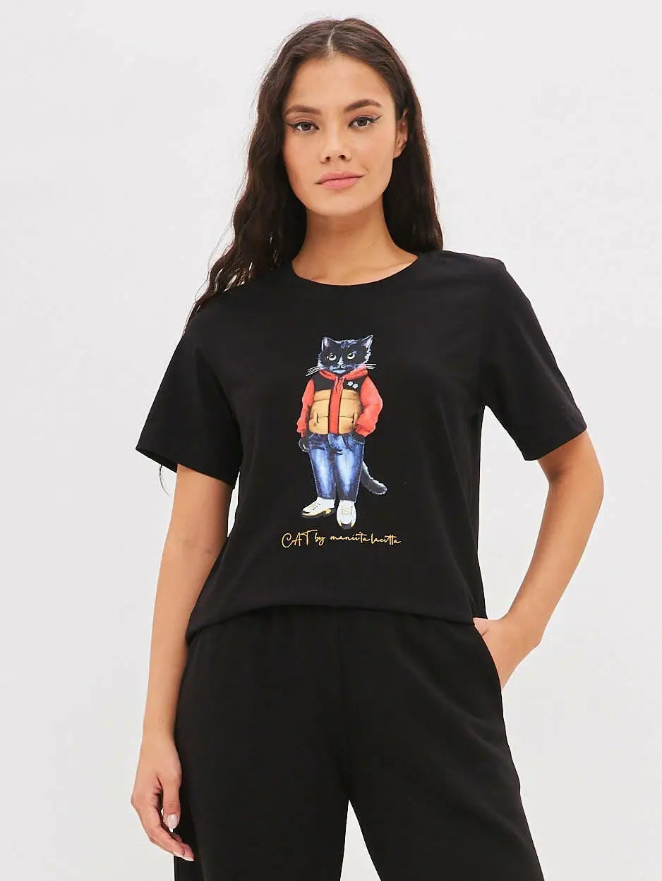 Black t-shirt sport casual cat - Funny Cat T-shirt | For Cat Lovers | CAT by maniita lacitta
