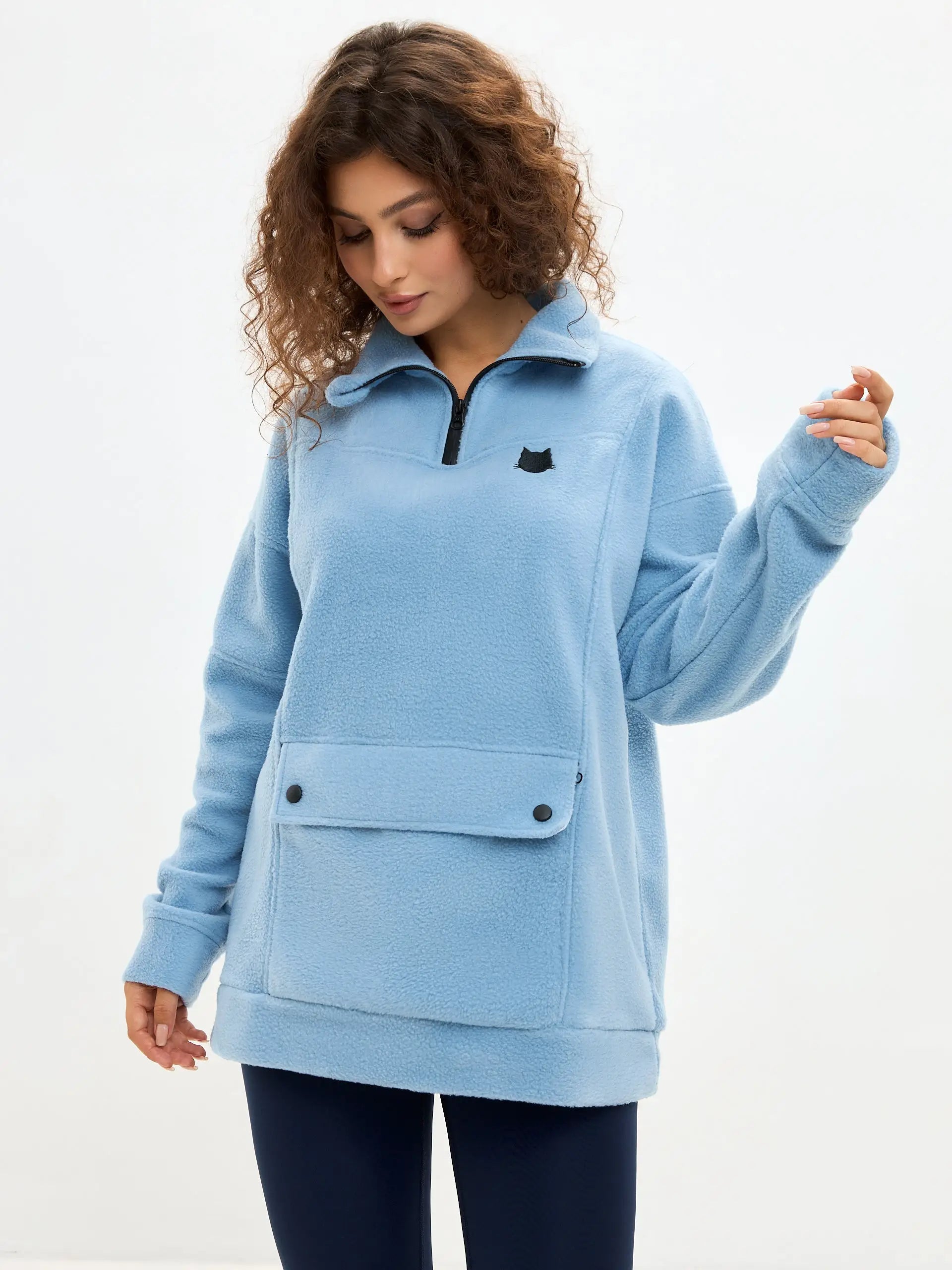 Blue fleece sweatshirt - Funny Cat Fleece (recycled) | For Cat Lovers | CAT by maniita lacitta