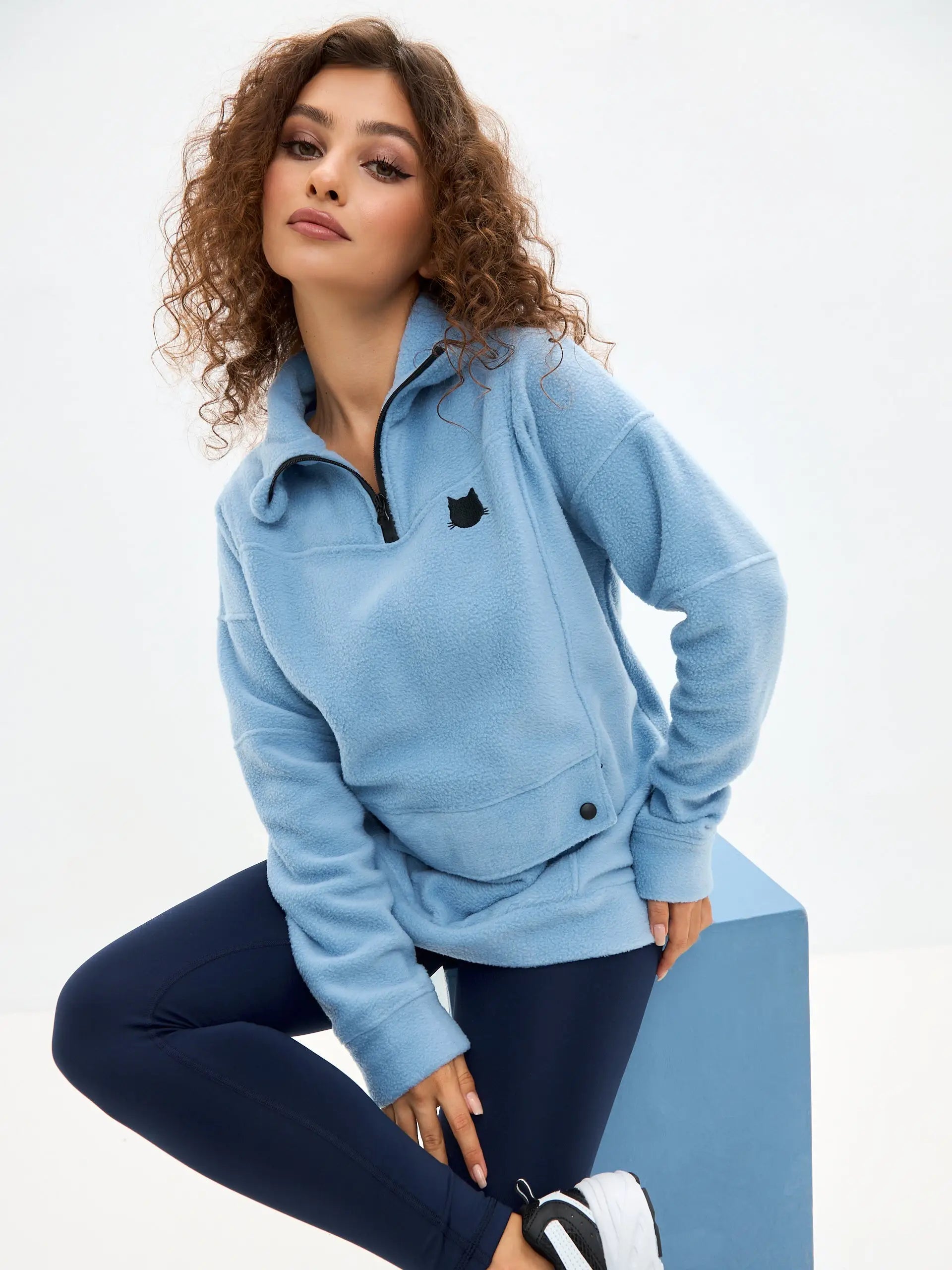 Blue fleece sweatshirt - Funny Cat Fleece (recycled) | For Cat Lovers | CAT by maniita lacitta