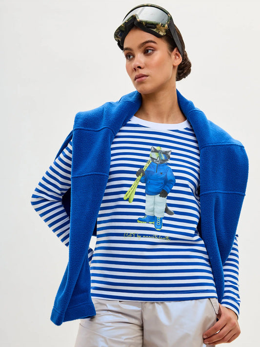 Blue longsleeve ski cat - Funny Cat Shirt & Striped shirt | For Cat Lovers | CAT by maniita