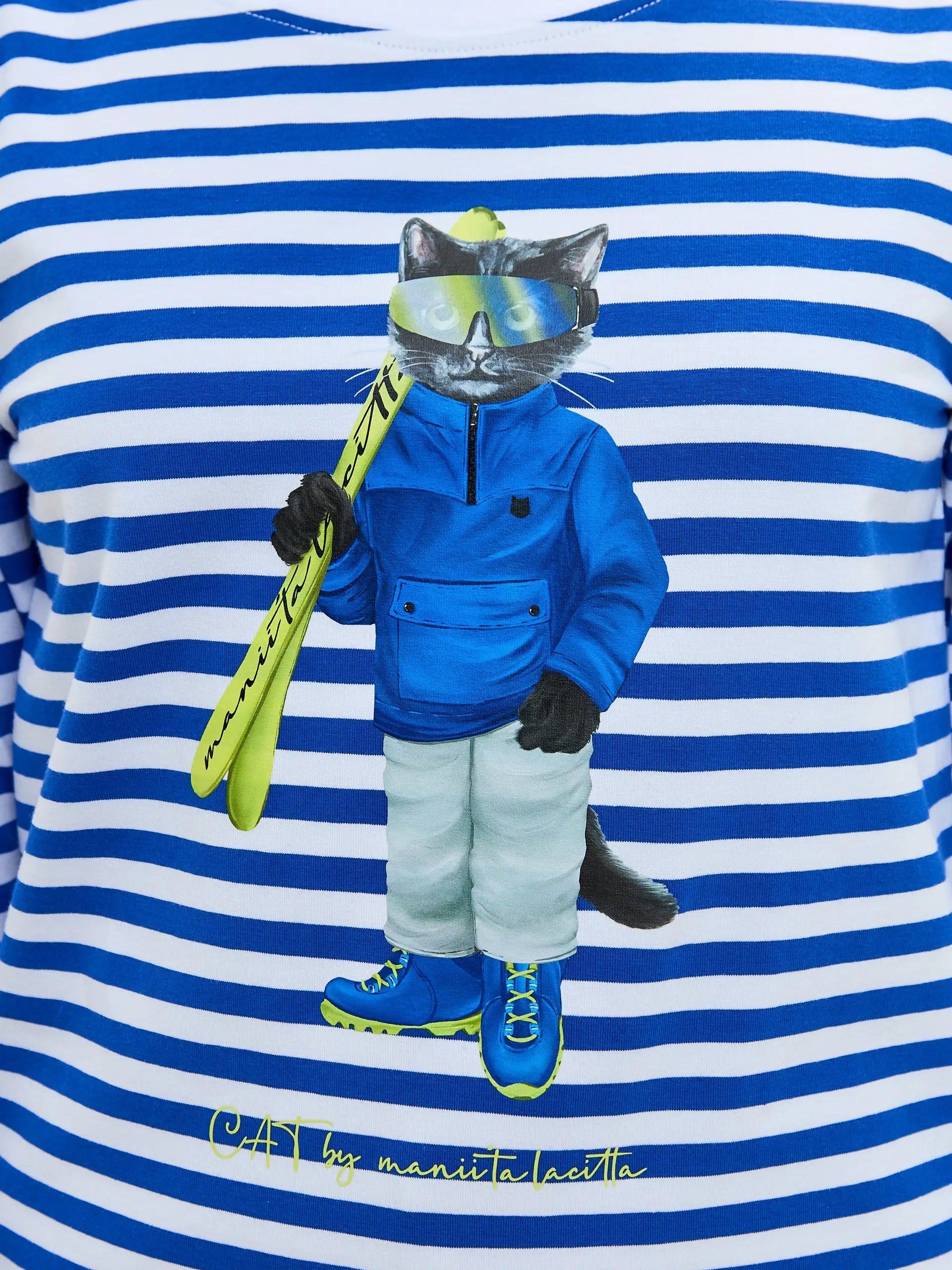 Blue longsleeve ski cat - Funny Cat Shirt & Striped shirt | For Cat Lovers | CAT by maniita