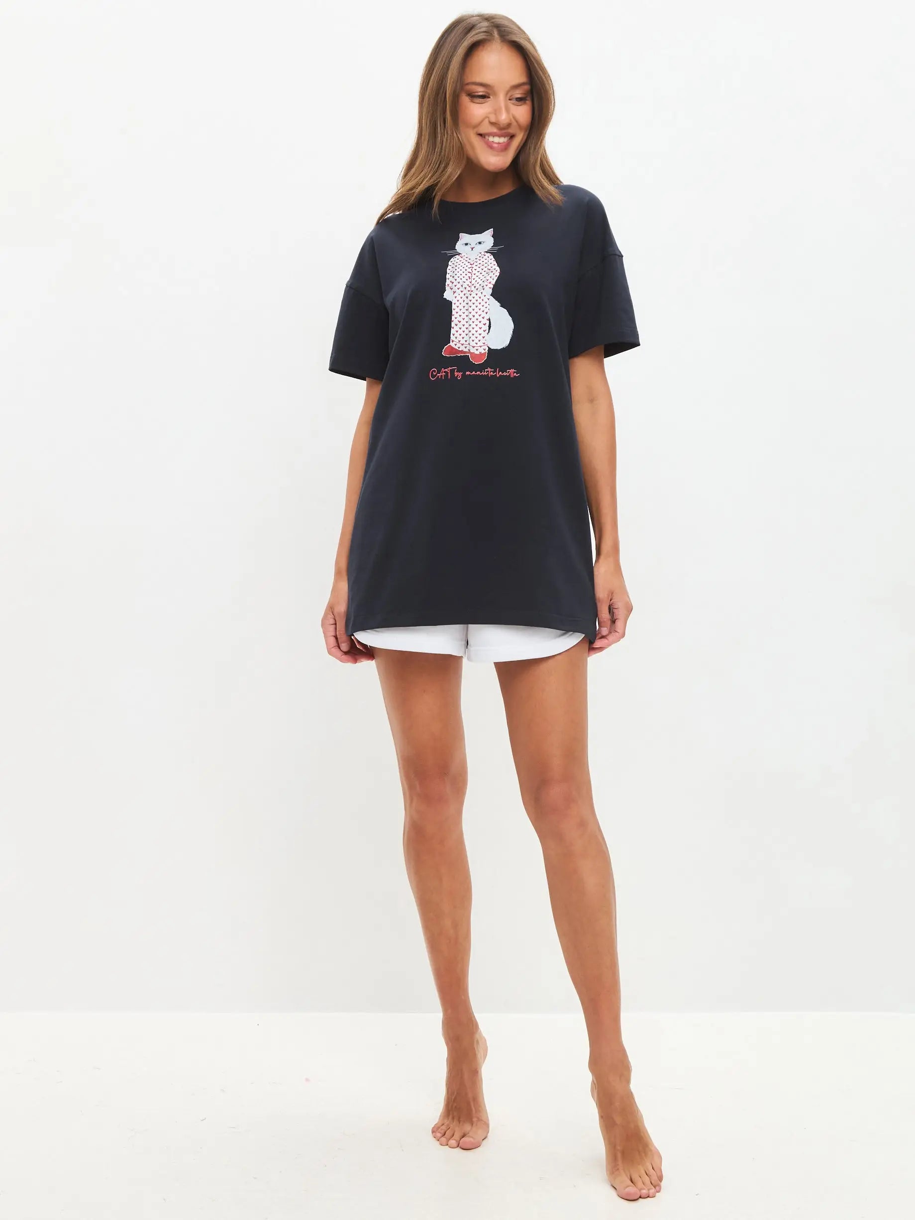 Blue oversized t-shirt pajamas cat - Funny Cat Loungewear | For Cat Lovers | CAT by maniita lacitta