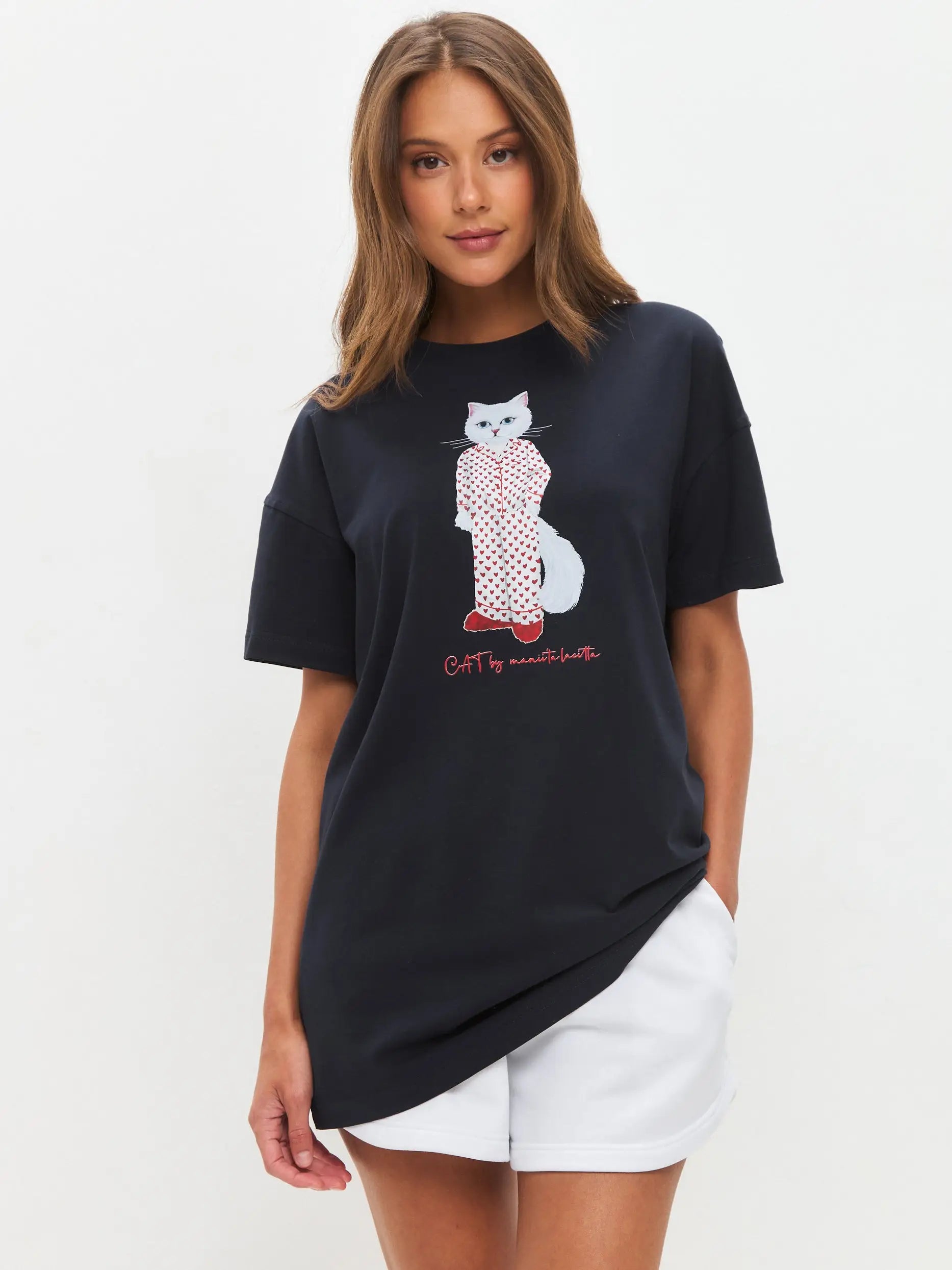 Blue oversized t-shirt pajamas cat - Funny Cat Loungewear | For Cat Lovers | CAT by maniita lacitta
