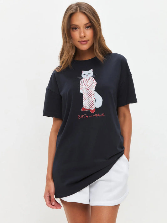 Blue oversized t-shirt pajamas cat - Funny Cat Loungewear | For Cat Lovers | CAT by maniita lacitta