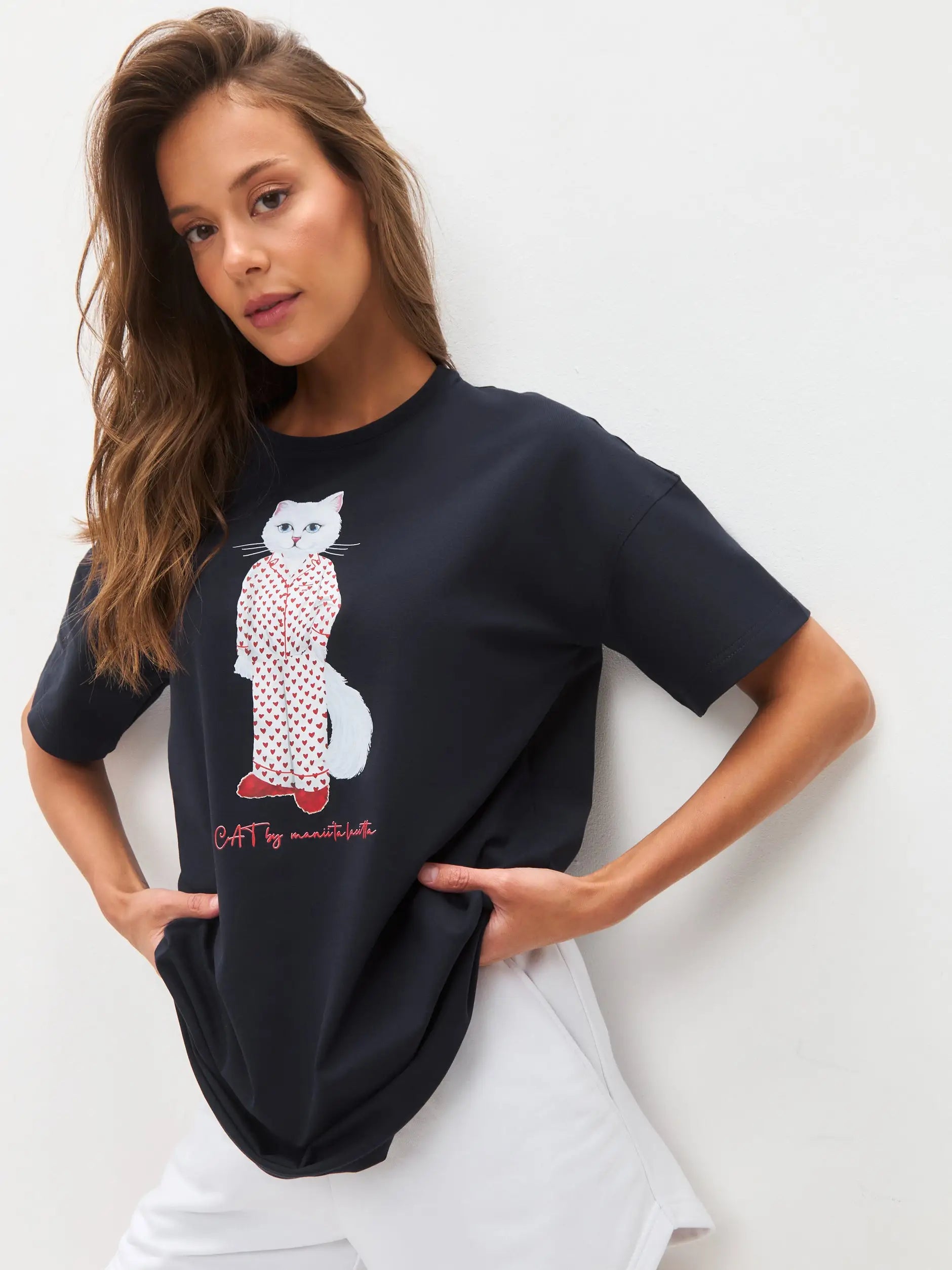 Blue oversized t-shirt pajamas cat - Funny Cat Loungewear | For Cat Lovers | CAT by maniita lacitta