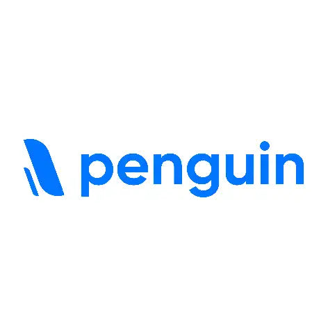 Blue penguin logo design on white background.