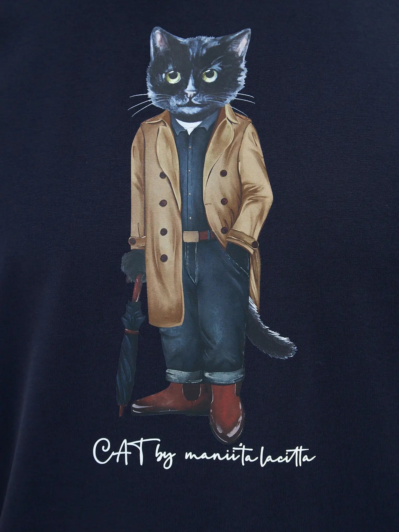 Blue printed t-shirt trench coat cat - Funny Cat T-shirt | For Cat Lovers | CAT by maniita lacitta
