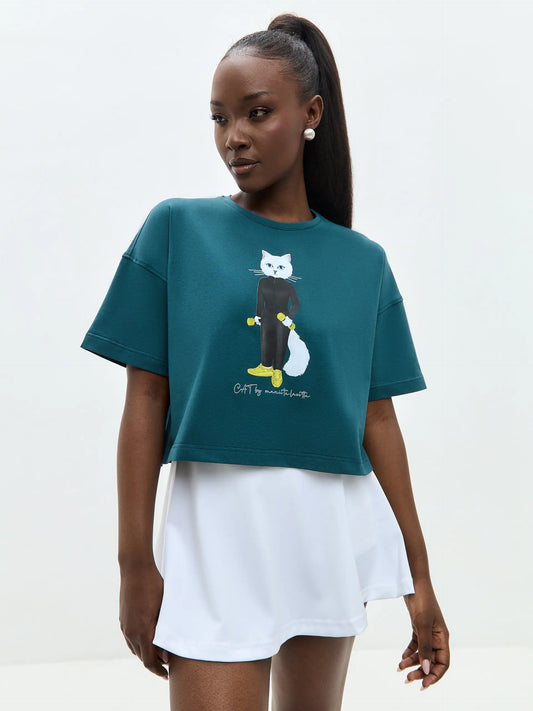 Blue short oversized t-shirt sport cat - Funny Cat T-shirt | For Cat Lovers | CAT by maniita lacitta