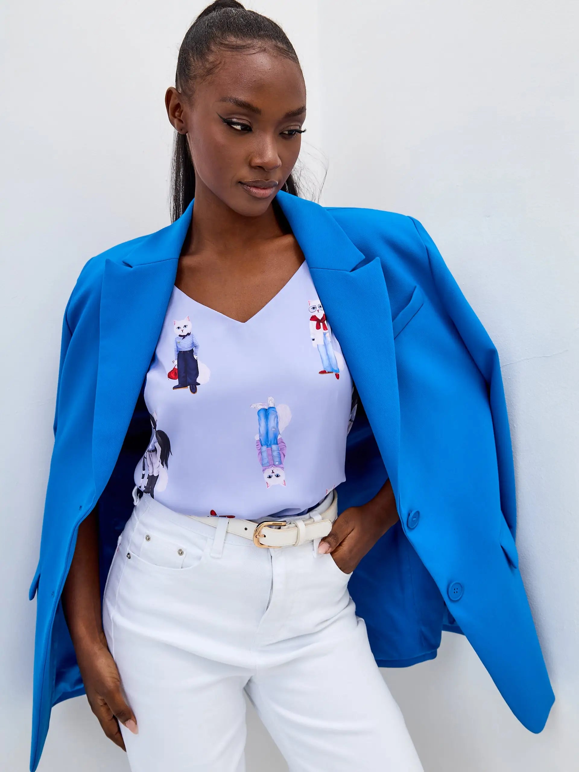 Blue silk top cat - Funny Cat Silk top | For Cat Lovers | CAT by maniita lacitta