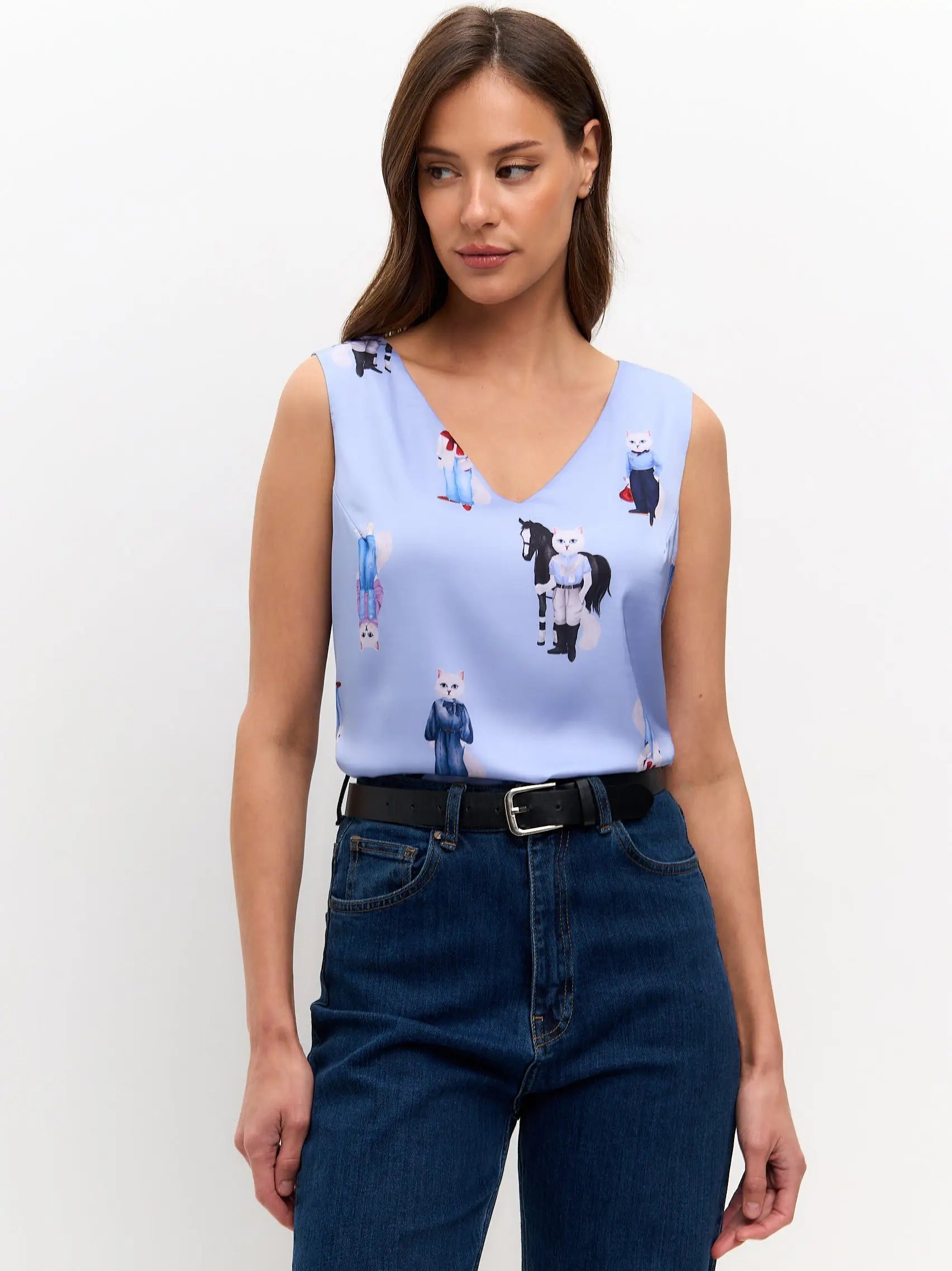 Blue silk top cat - Funny Cat Silk top | For Cat Lovers | CAT by maniita lacitta