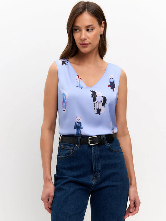 Blue silk top cat - Funny Cat Silk top | For Cat Lovers | CAT by maniita lacitta