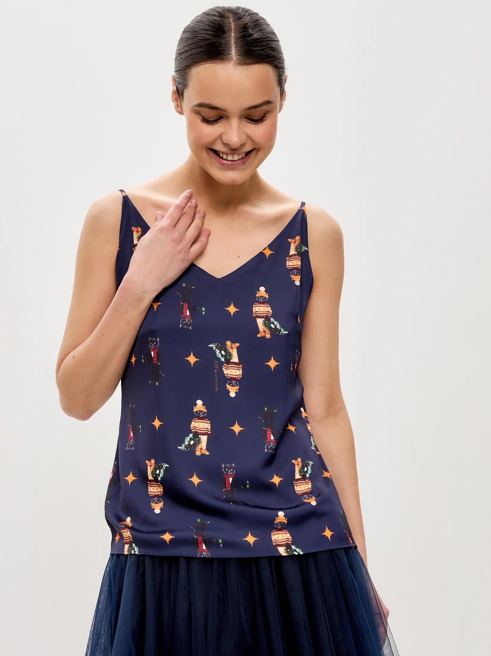 Blue silk top cat - Funny Cat Silk top | For Cat Lovers | CAT by maniita lacitta