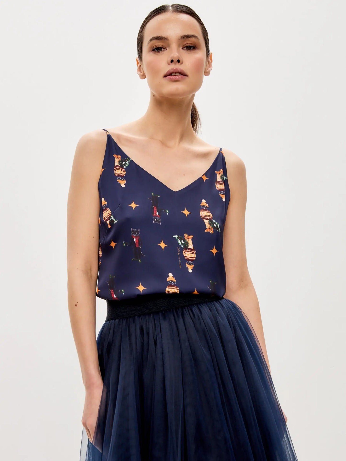 Blue silk top cat - Funny Cat Silk top | For Cat Lovers | CAT by maniita lacitta