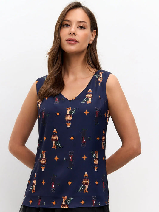 Blue silk top cat - Funny Cat Silk top | For Cat Lovers | CAT by maniita lacitta