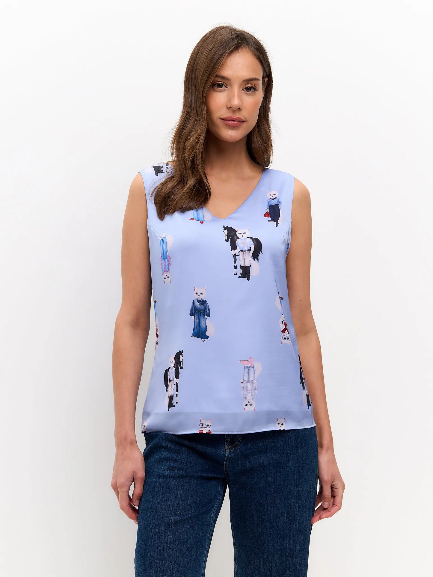 Blue silk top cat - Funny Cat Silk top | For Cat Lovers | CAT by maniita lacitta