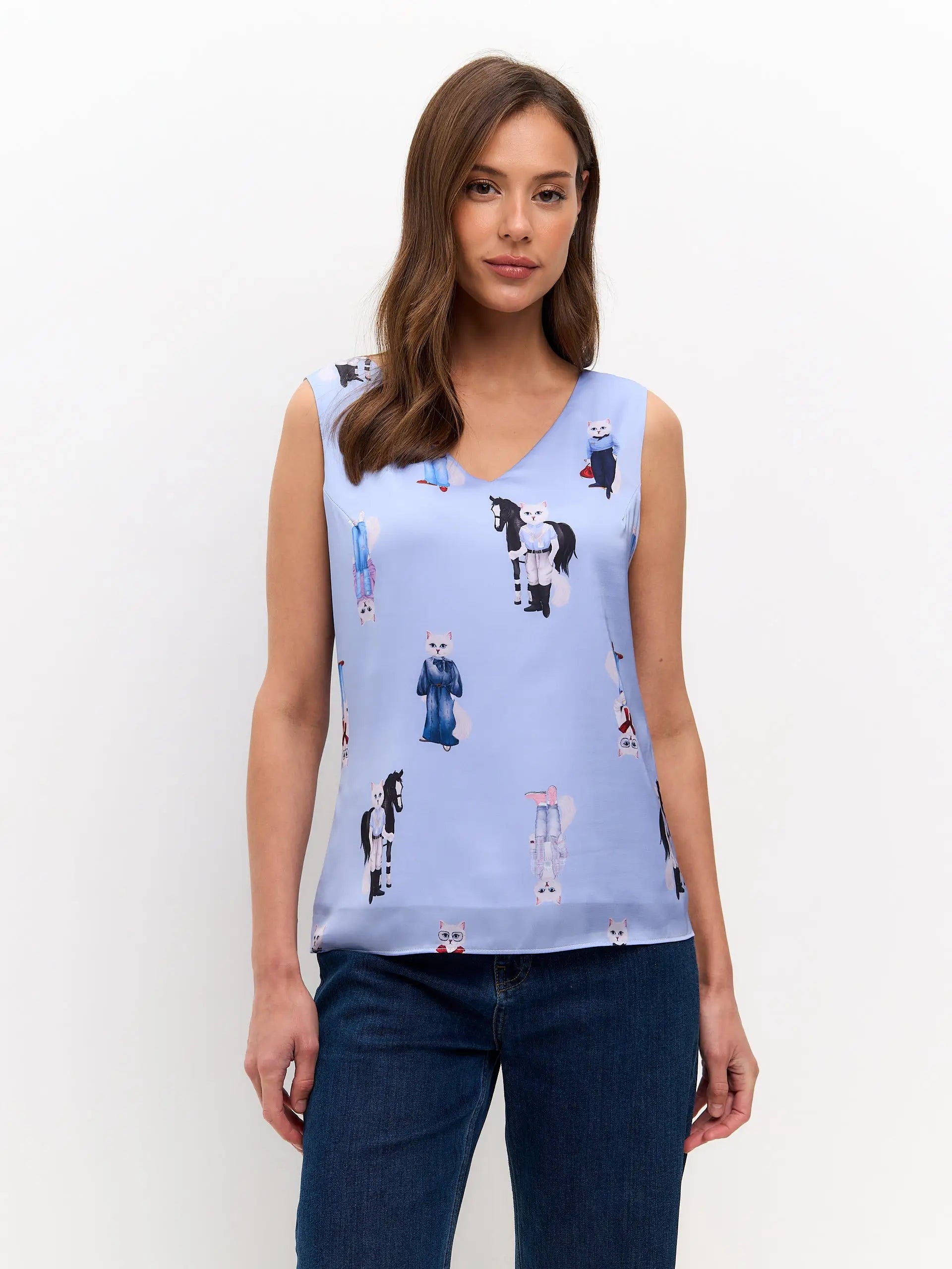 Blue silk top cat - Funny Cat Silk top | For Cat Lovers | CAT by maniita lacitta