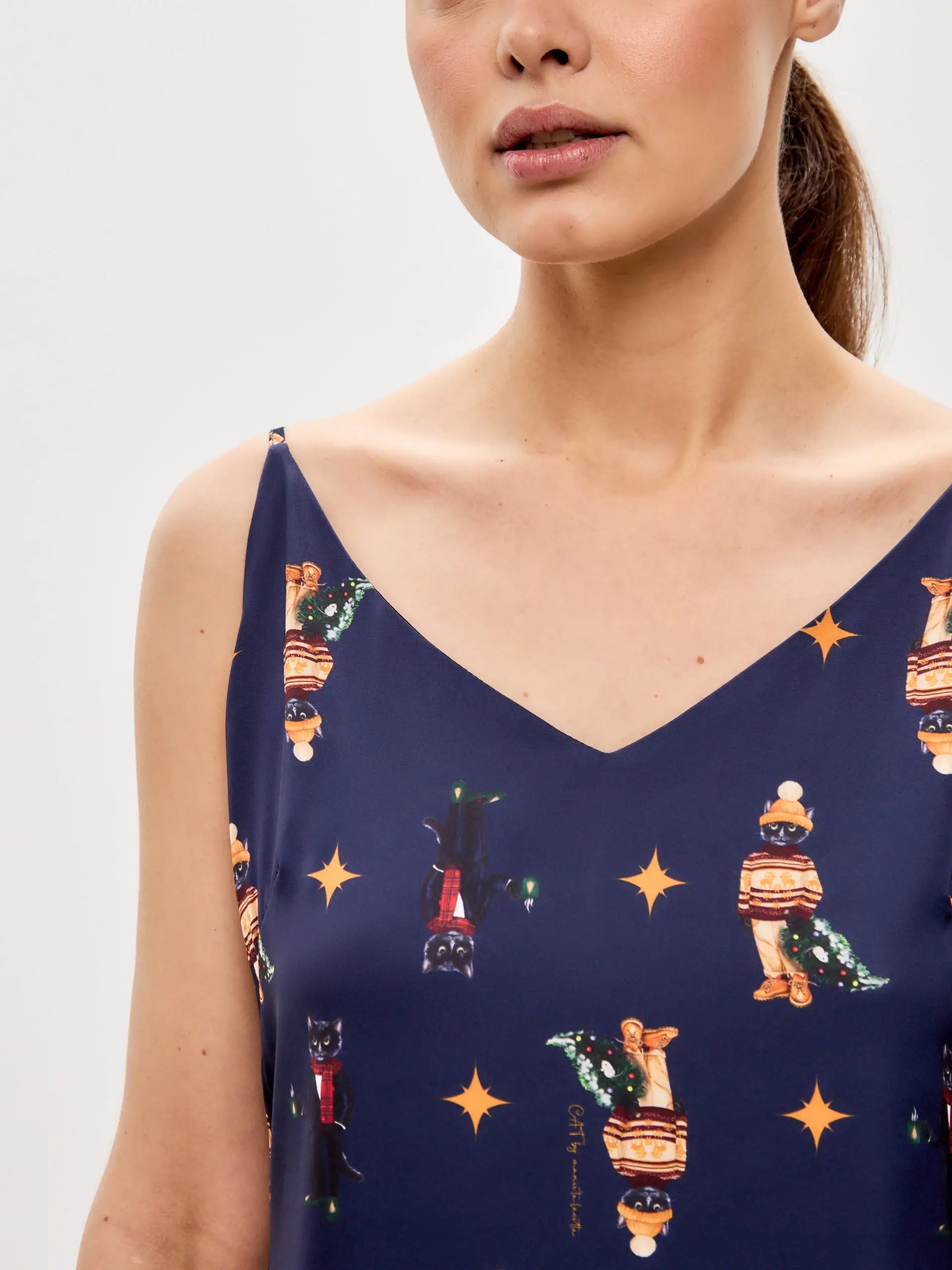 Blue silk top cat - Funny Cat Silk top | For Cat Lovers | CAT by maniita lacitta