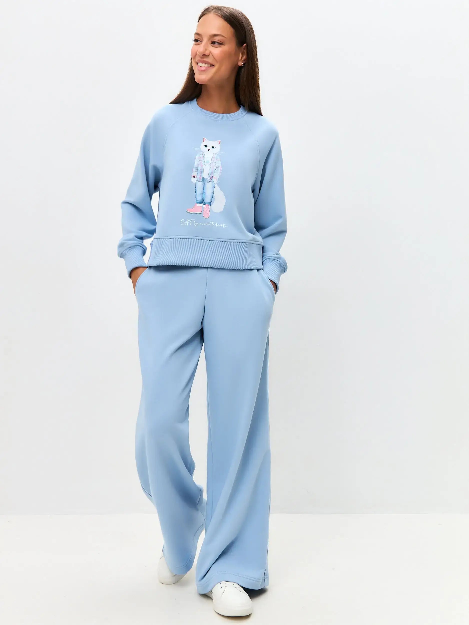 Blue sweatshirt white country cat - Funny Cat Hoodie & sweatshirt | For Cat Lovers | CAT by maniita