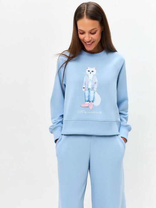 Blue sweatshirt white country cat - Funny Cat Hoodie & sweatshirt | For Cat Lovers | CAT by maniita