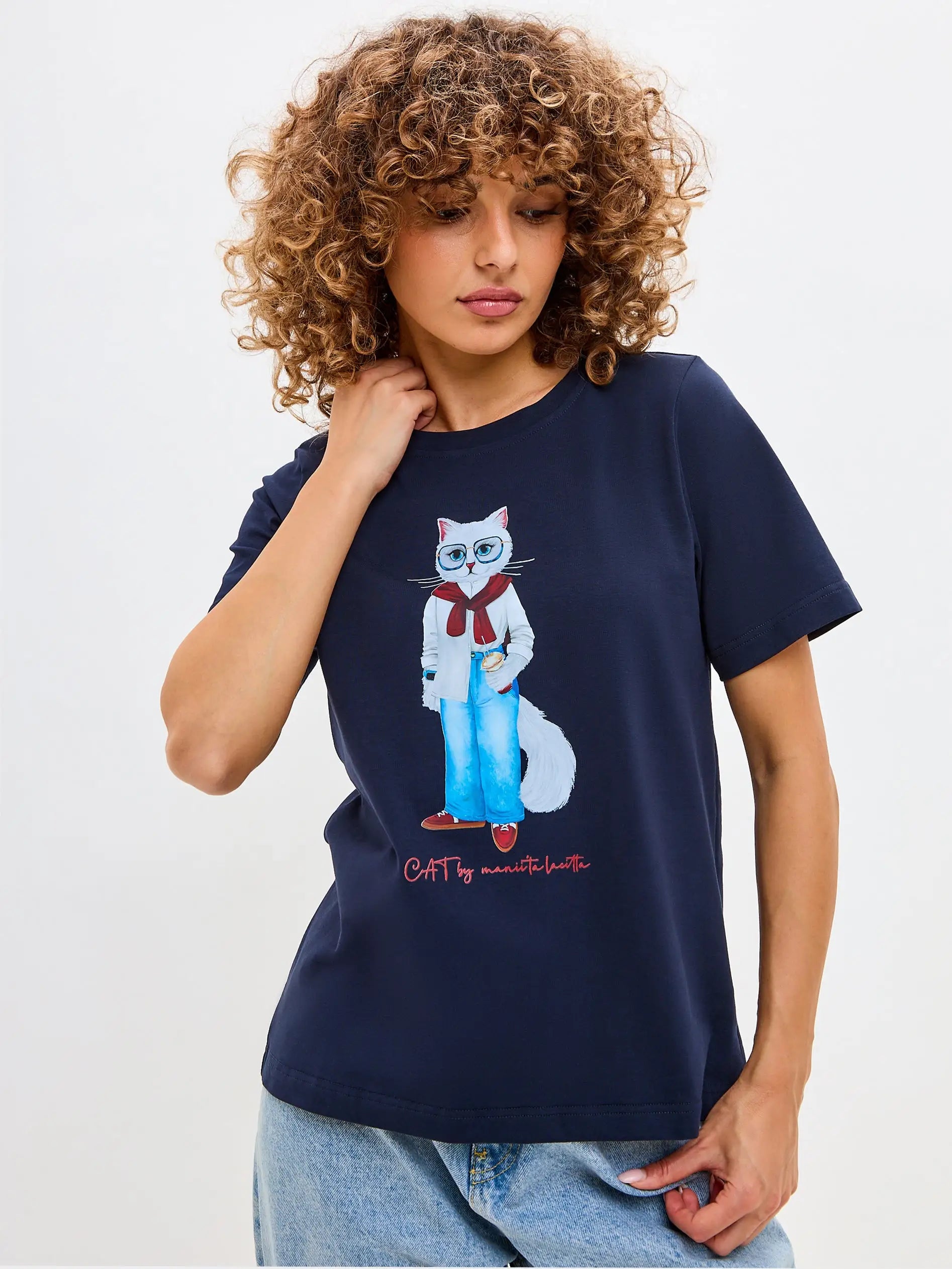Blue t-shirt coffee cat - Funny Cat T-shirt | For Cat Lovers | CAT by maniita lacitta