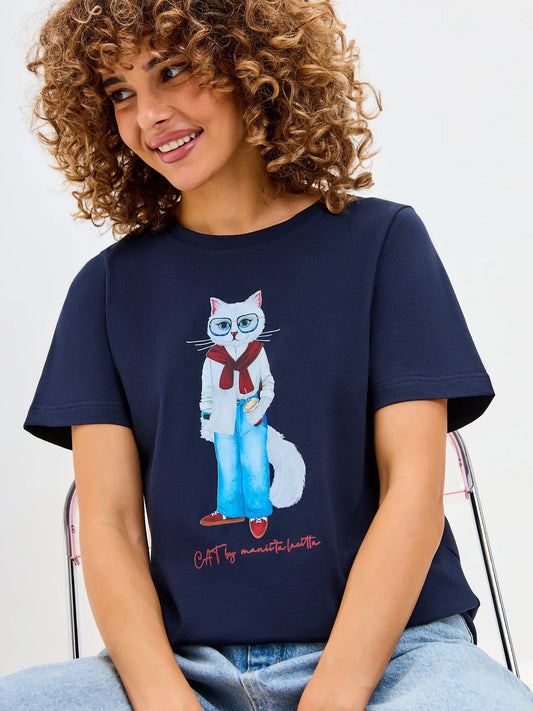 Blue t-shirt coffee cat - Funny Cat T-shirt | For Cat Lovers | CAT by maniita lacitta