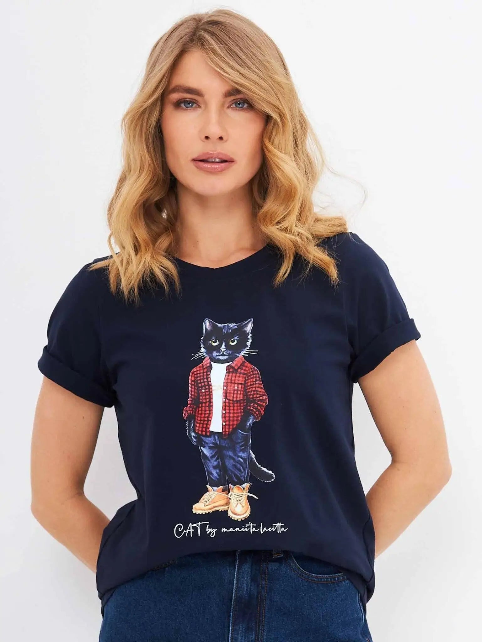 Blue t-shirt country cat - Funny Cat T-shirt | For Cat Lovers | CAT by maniita lacitta