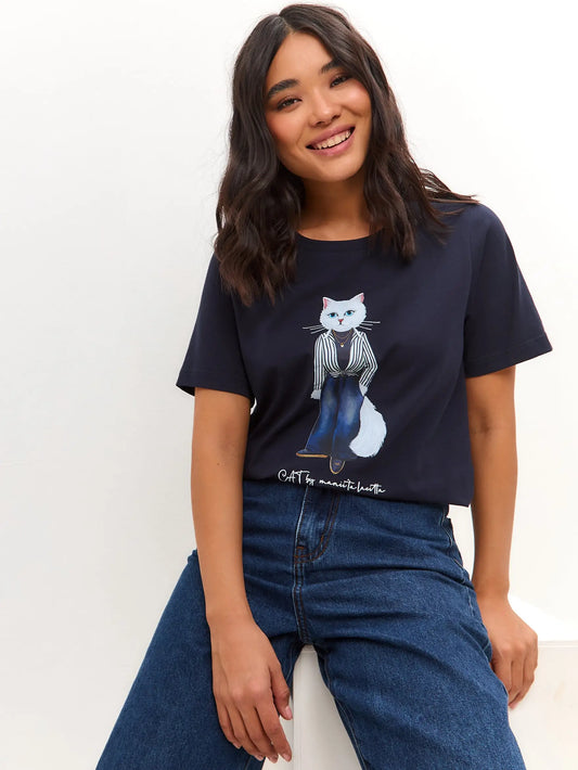 Blue t-shirt country white cat - Funny Cat T-shirt | For Cat Lovers | CAT by maniita lacitta