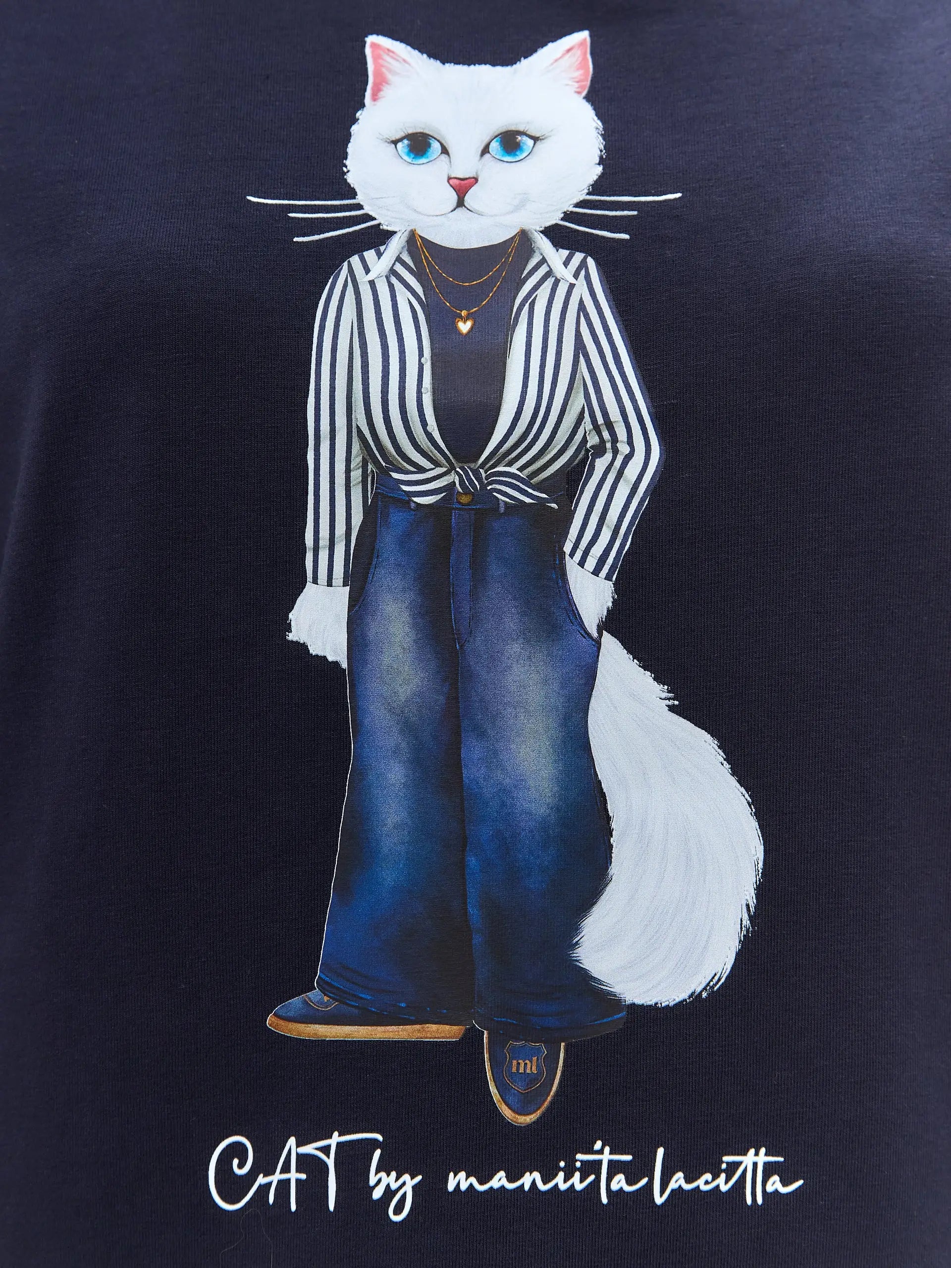 Blue t-shirt country white cat - Funny Cat T-shirt | For Cat Lovers | CAT by maniita lacitta