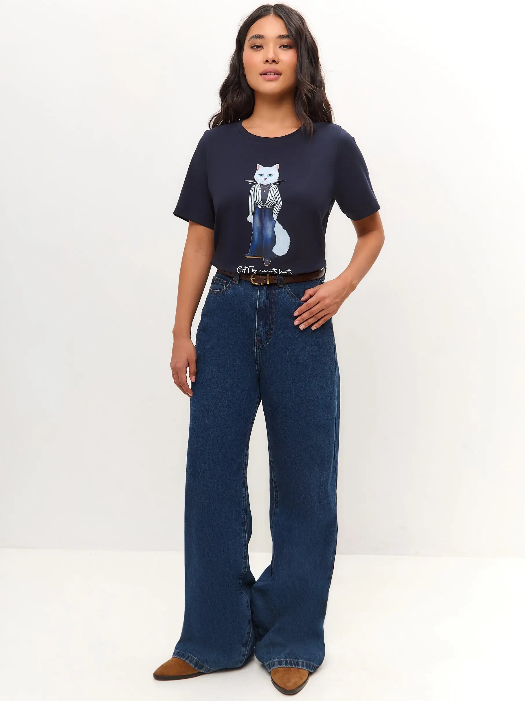 Blue t-shirt country white cat - Funny Cat T-shirt | For Cat Lovers | CAT by maniita lacitta