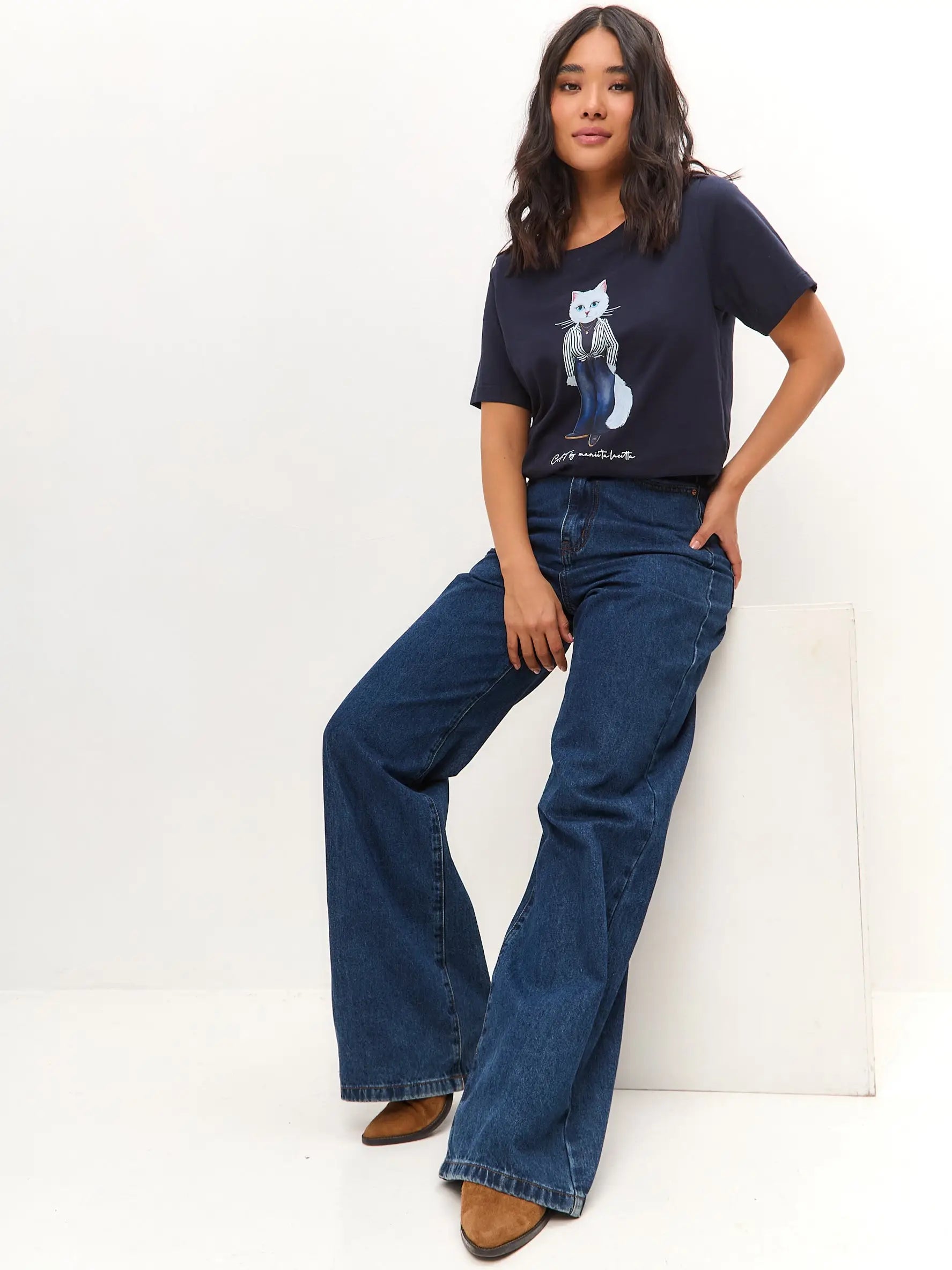 Blue t-shirt country white cat - Funny Cat T-shirt | For Cat Lovers | CAT by maniita lacitta