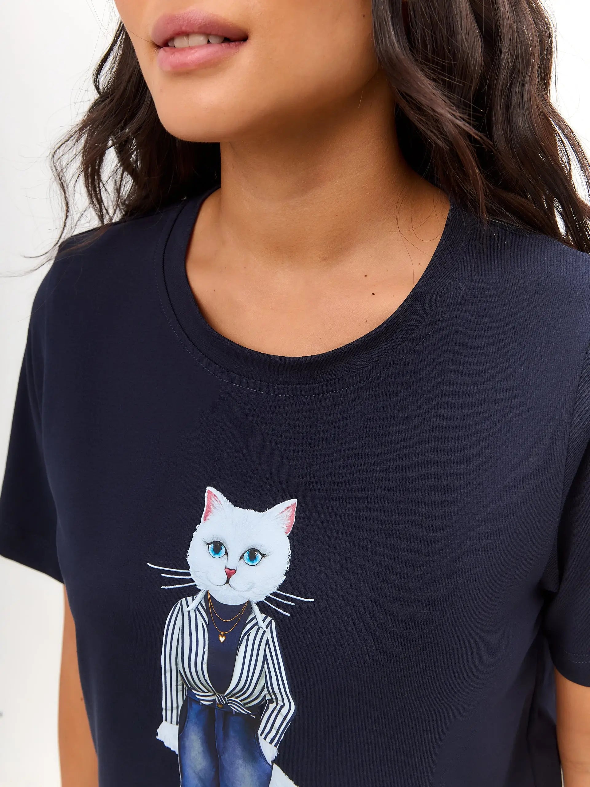 Blue t-shirt country white cat - Funny Cat T-shirt | For Cat Lovers | CAT by maniita lacitta