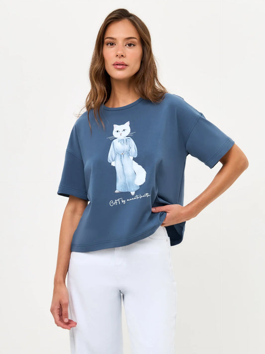 Blue t-shirt denim cat - Funny Cat T-shirt | For Cat Lovers | CAT by maniita lacitta