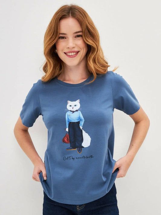 Blue t-shirt mariner cat - Funny Cat T-shirt | For Cat Lovers | CAT by maniita lacitta