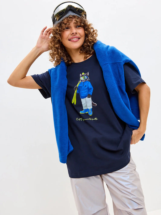 Blue t-shirt ski cat - Funny Cat T-shirt | For Cat Lovers | CAT by maniita lacitta