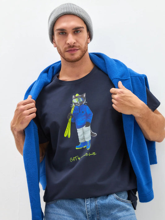 Blue t-shirt ski cat - Funny Cat T-shirt | For Cat Lovers | CAT by maniita lacitta