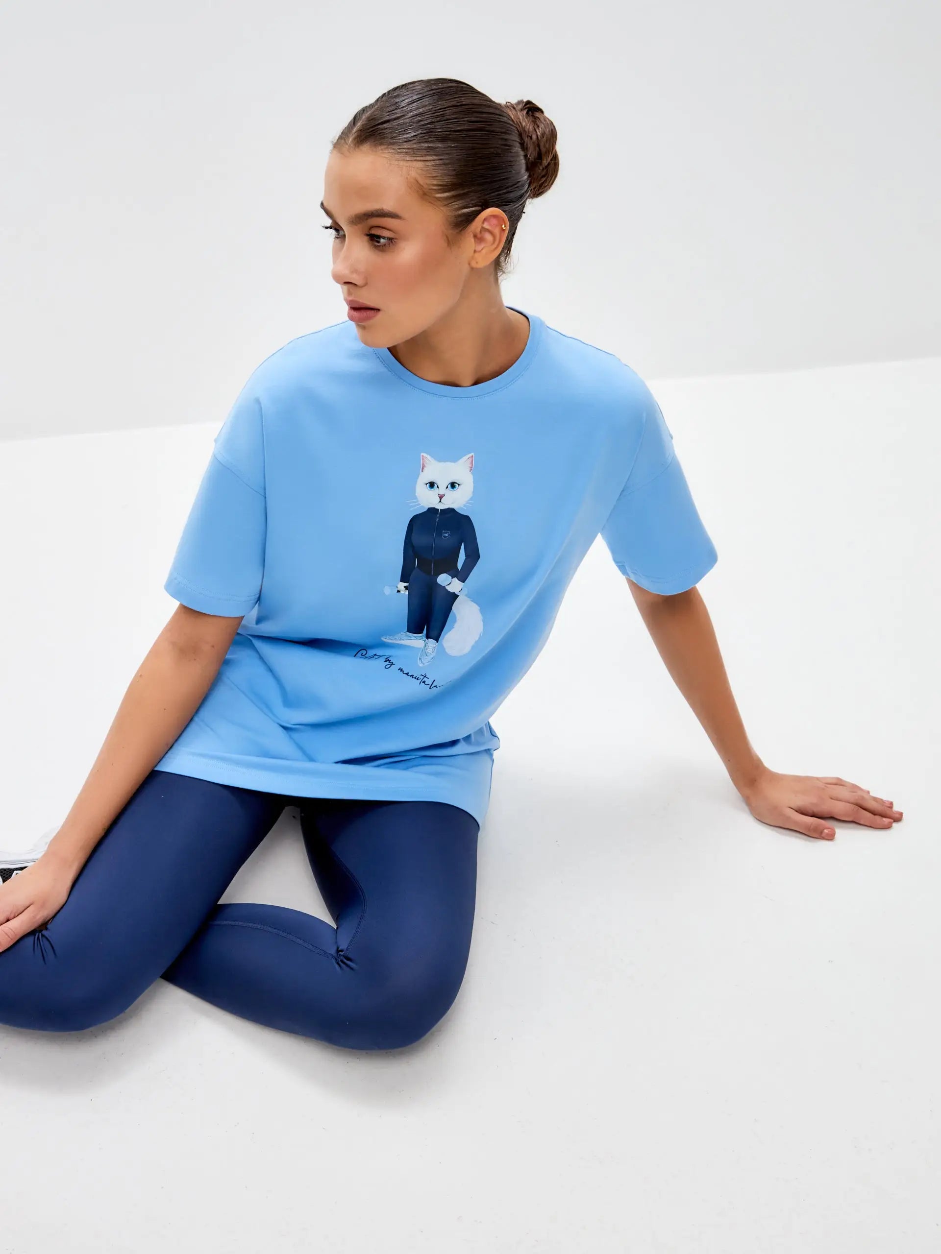 Blue t-shirt sport white cat - Funny Cat T-shirt | For Cat Lovers | CAT by maniita lacitta